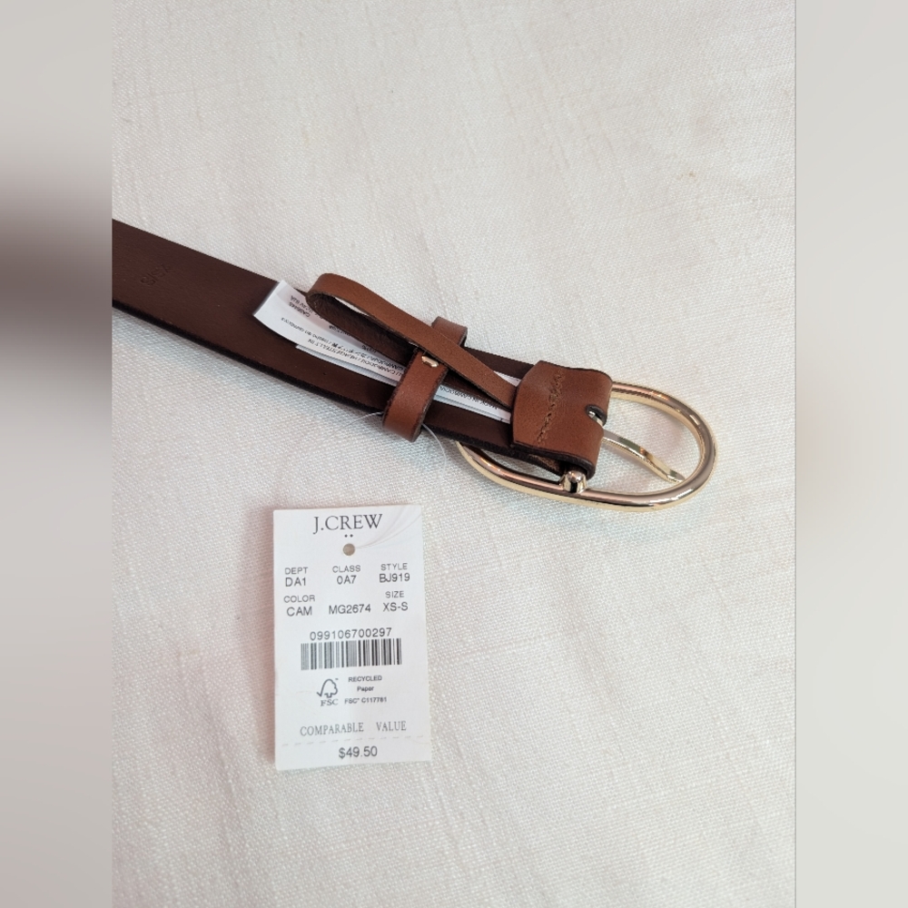 J. Crew Brown Leather Belt with Gold Buckle